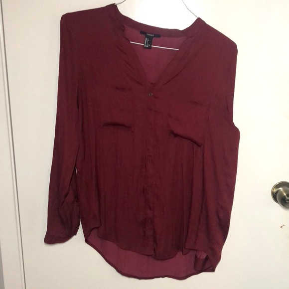 Silk Maroon button up dress top - Picture 1 of 4